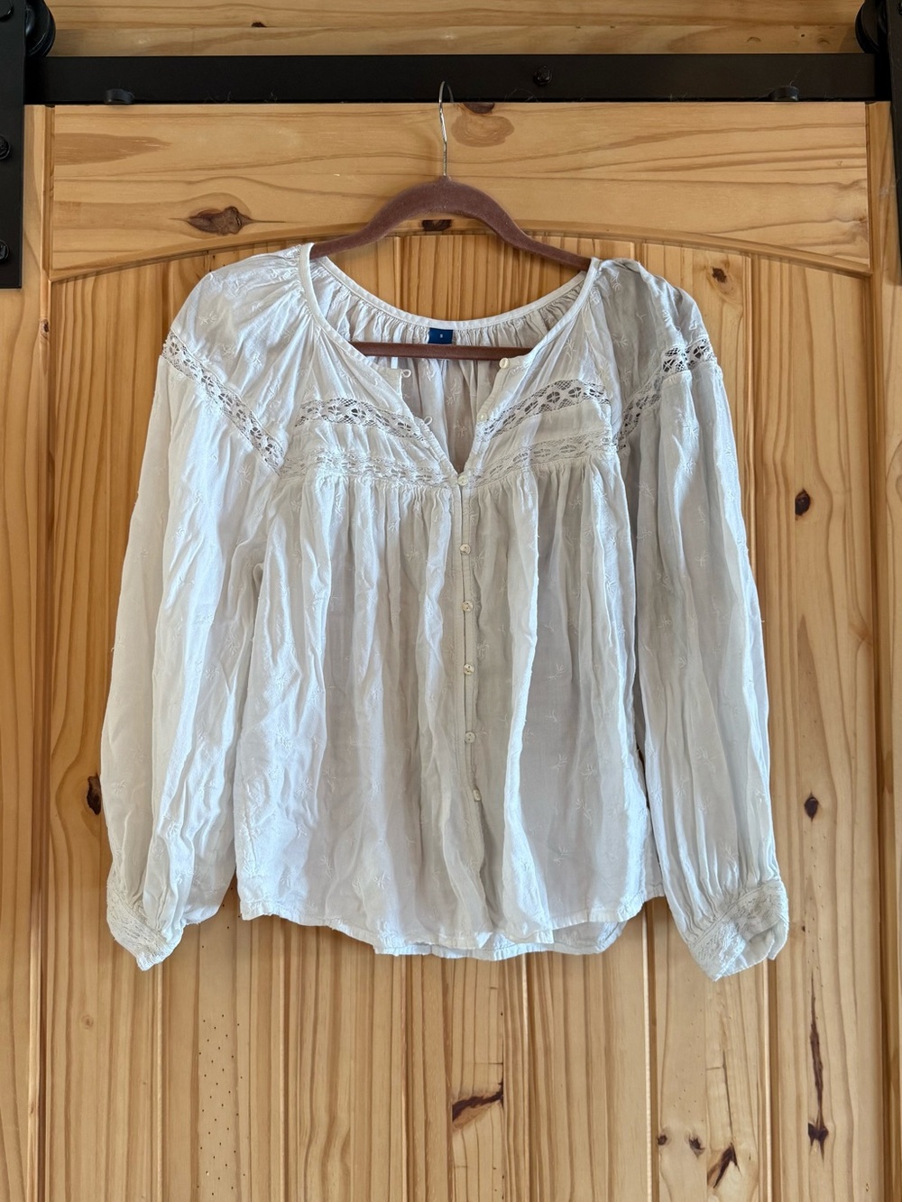 Old Navy White Gauze Lace-Trim Peasant Blouse